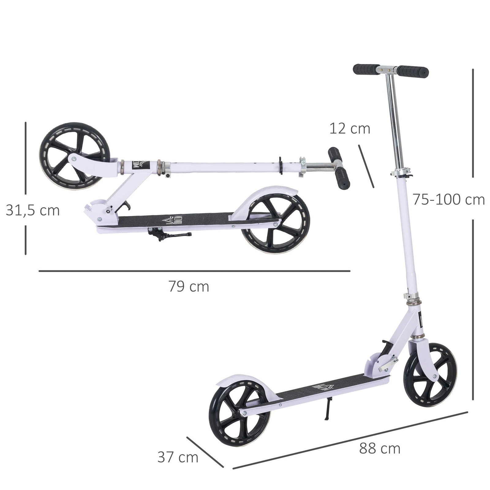 Trotinete Dobrável para Crianças de 7 a 14 Anos Trotinete Infantil com Guiador Ajustável em 4 Níveis e Travão 88x37x75-100cm Bra