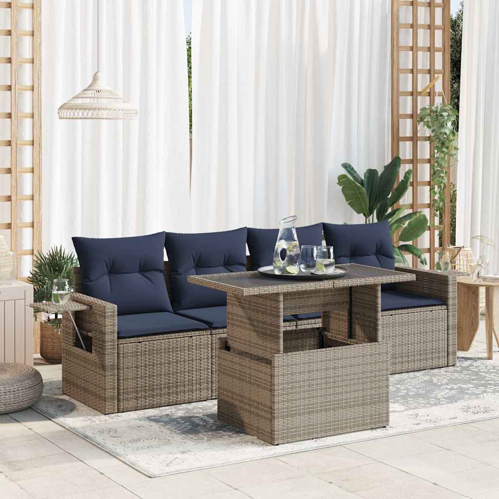 5 Pcs conjunto sofás de jardim com almofadões vime PE