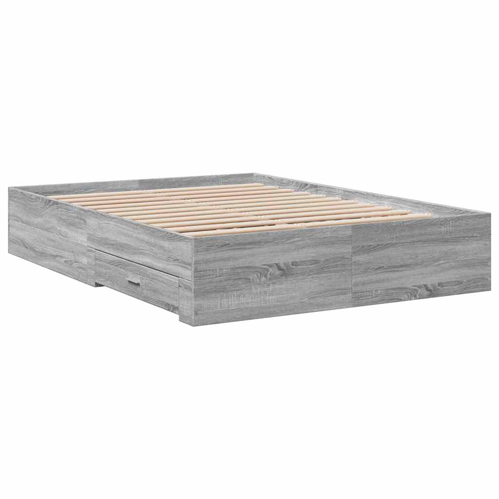 Estrutura de cama c/ gavetas derivados madeira cinza sonoma