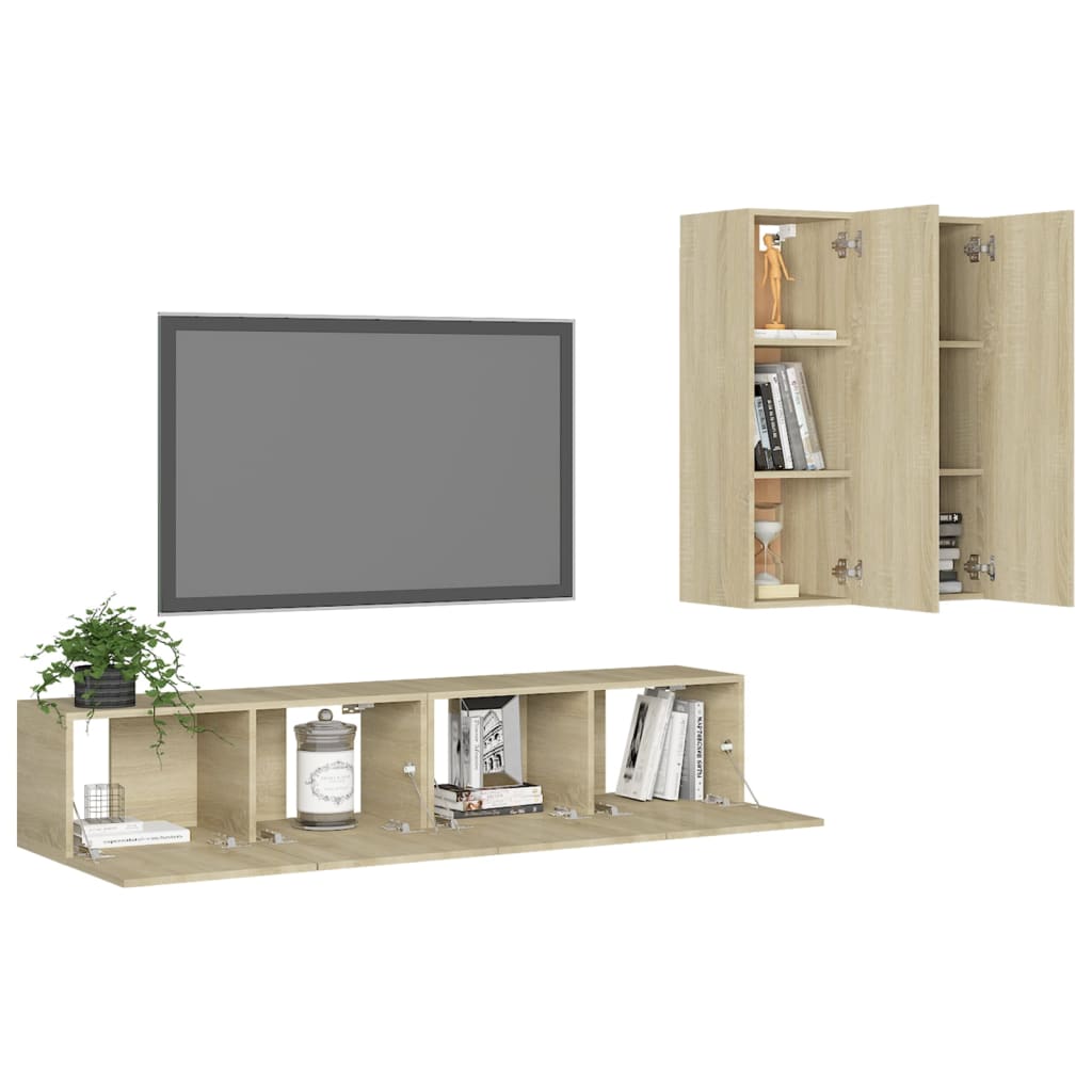 4Pcs conjunto de móveis de TV derivados madeira carvalho sonoma
