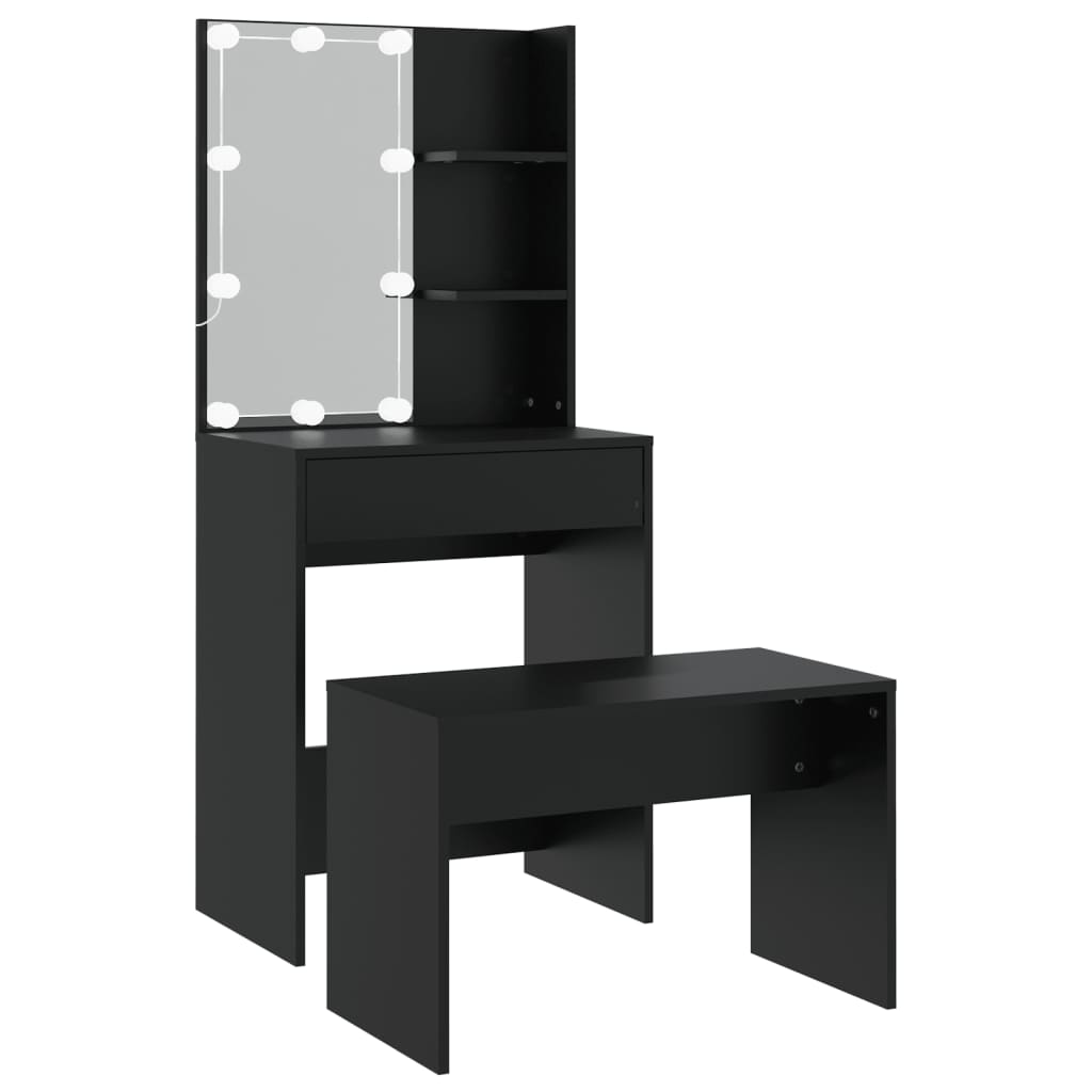Conjunto de toucador com luzes LED derivados de madeira preto