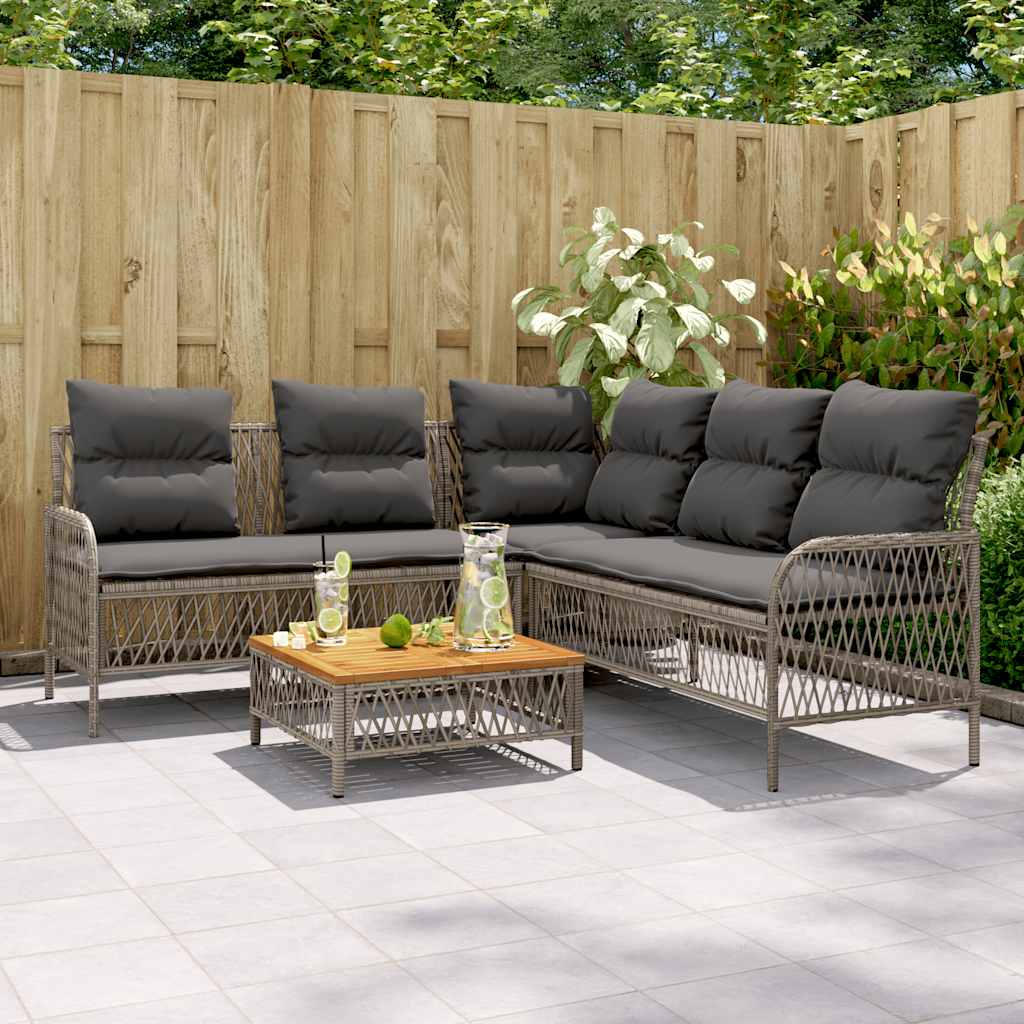 2 Pcs conjunto sofás de jardim c/ almofadões vime PE cinzento