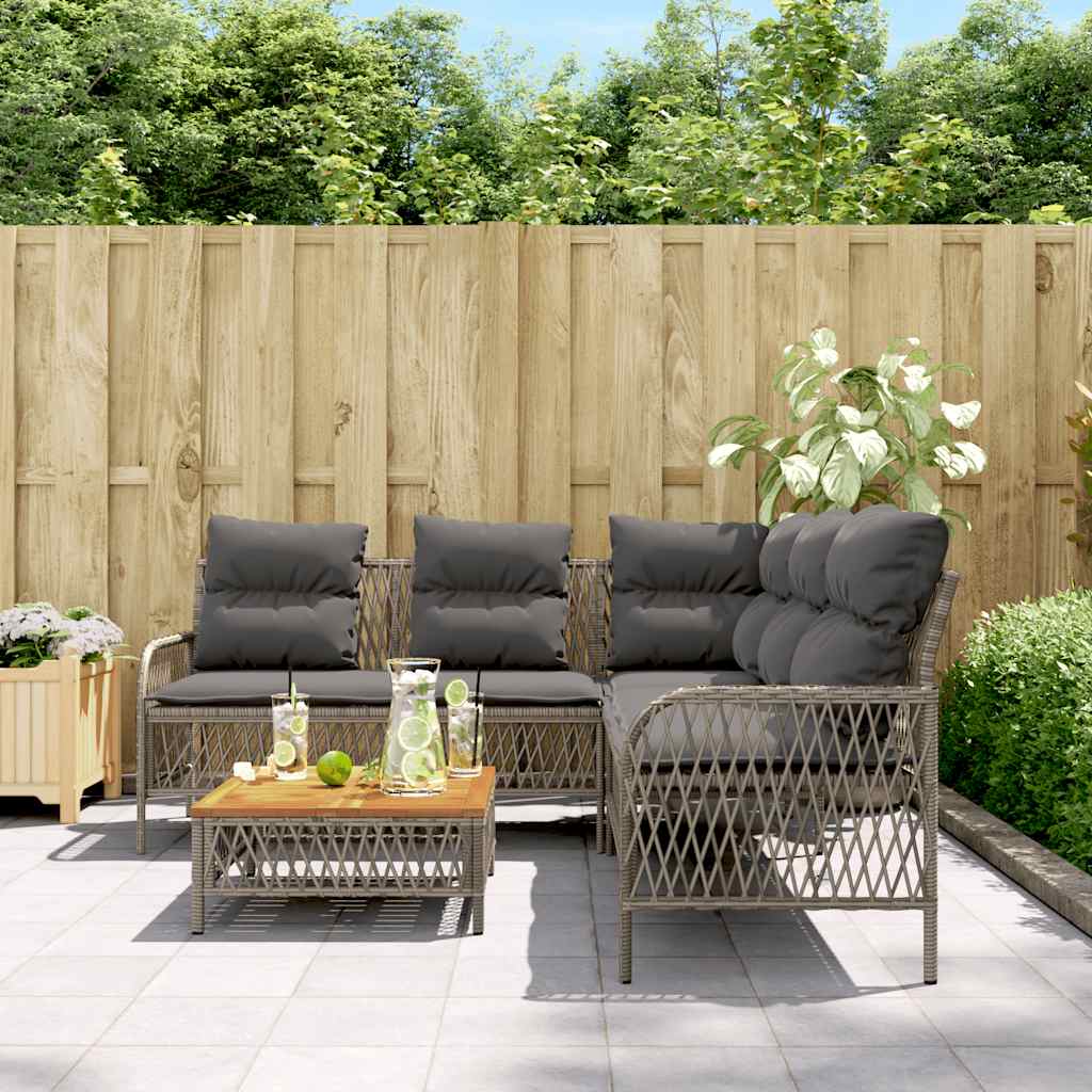 2 Pcs conjunto sofás de jardim c/ almofadões vime PE cinzento