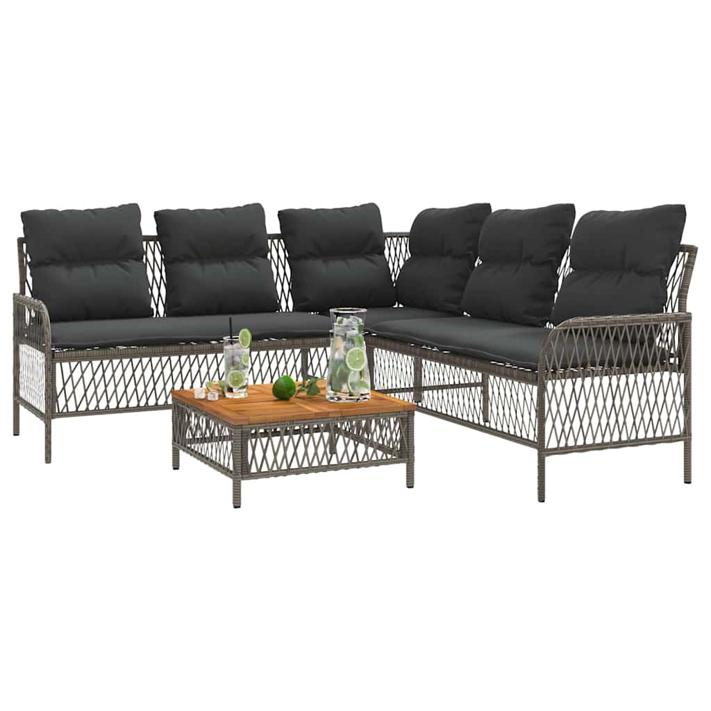 2 Pcs conjunto sofás de jardim c/ almofadões vime PE cinzento