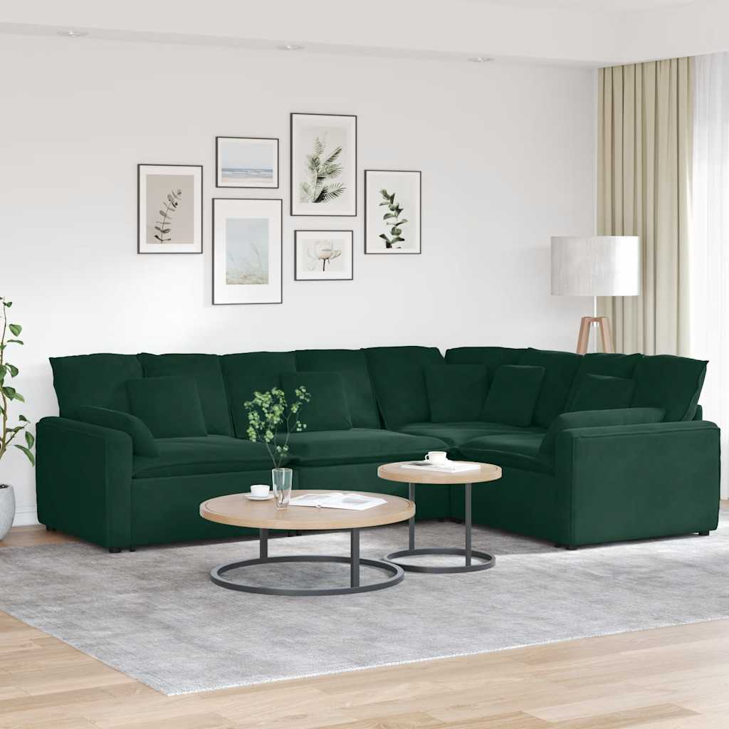 Sofá modular com almofadas veludo verde-escuro