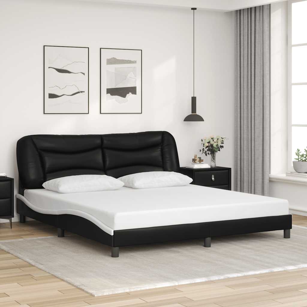 Estrutura de cama sem colchão hvar couro artificial preto e branco