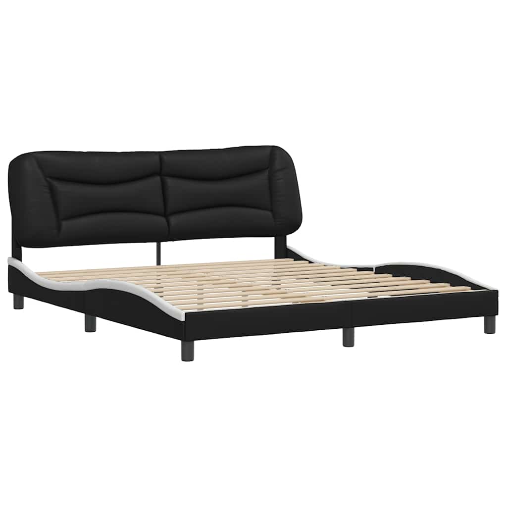 Estrutura de cama sem colchão hvar couro artificial preto e branco