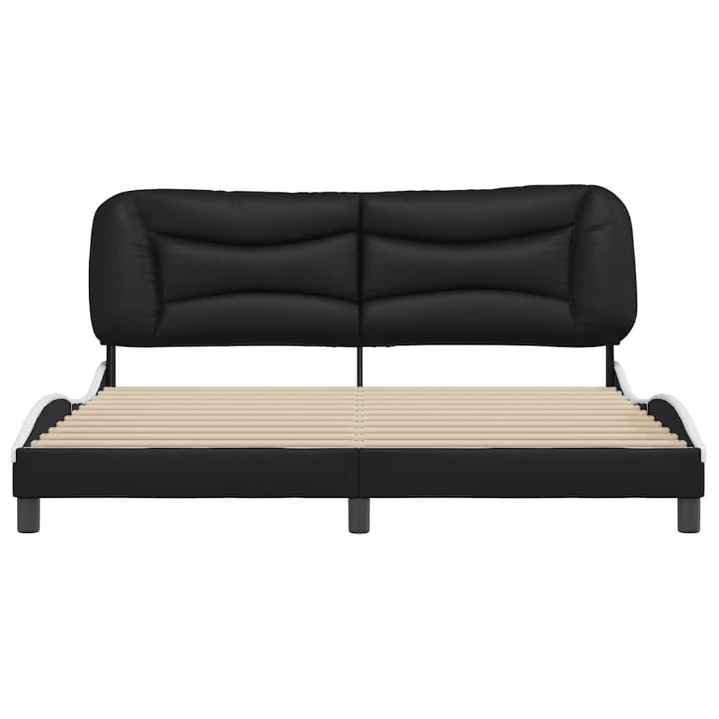 Estrutura de cama sem colchão hvar couro artificial preto e branco