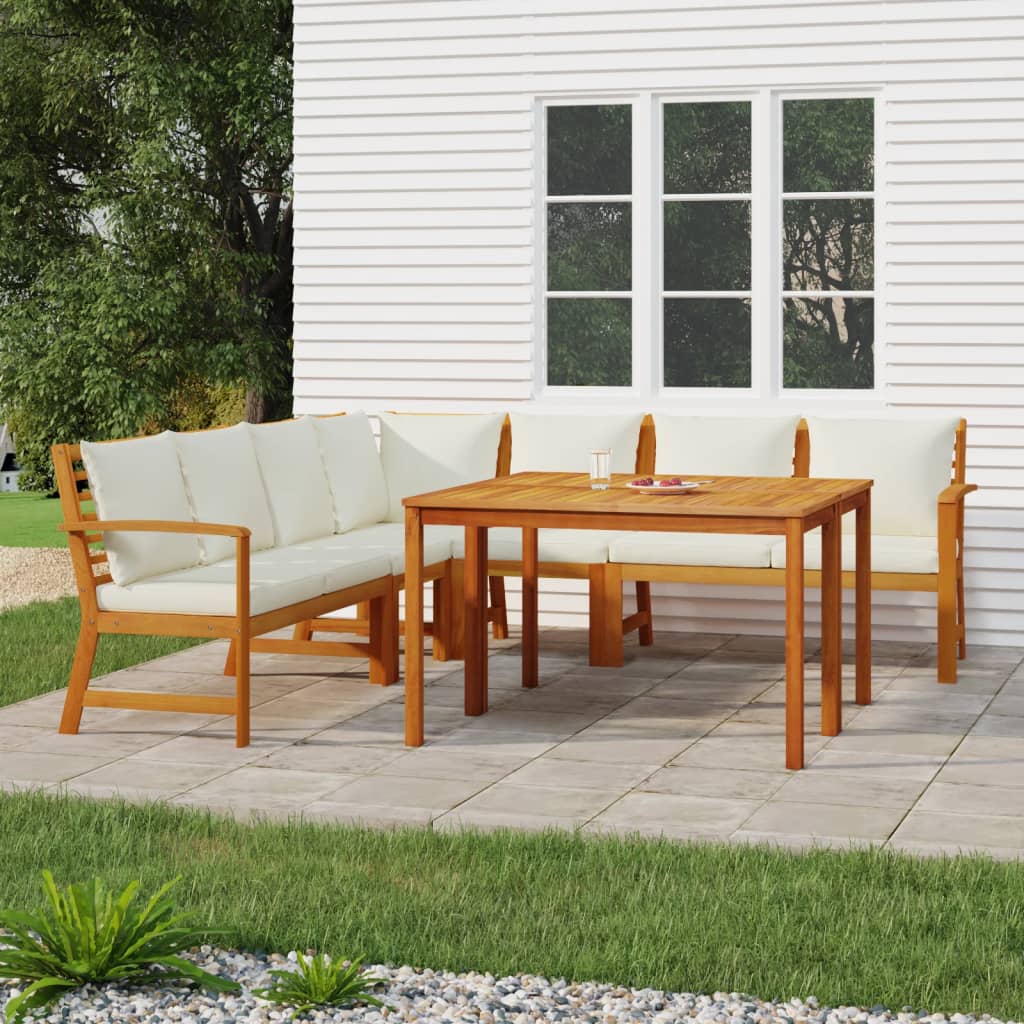 7 Pcs conjunto de jantar p/ jardim c/ almofadões acácia maciça