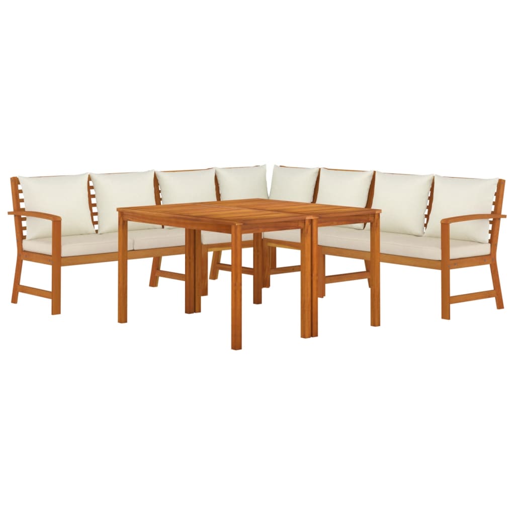 7 Pcs conjunto de jantar p/ jardim c/ almofadões acácia maciça
