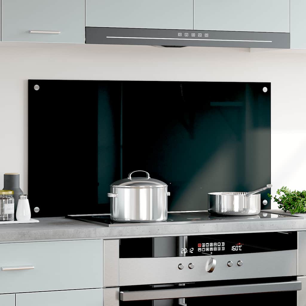 Painel anti-salpicos de cozinha 100x50 cm vidro temperado preto