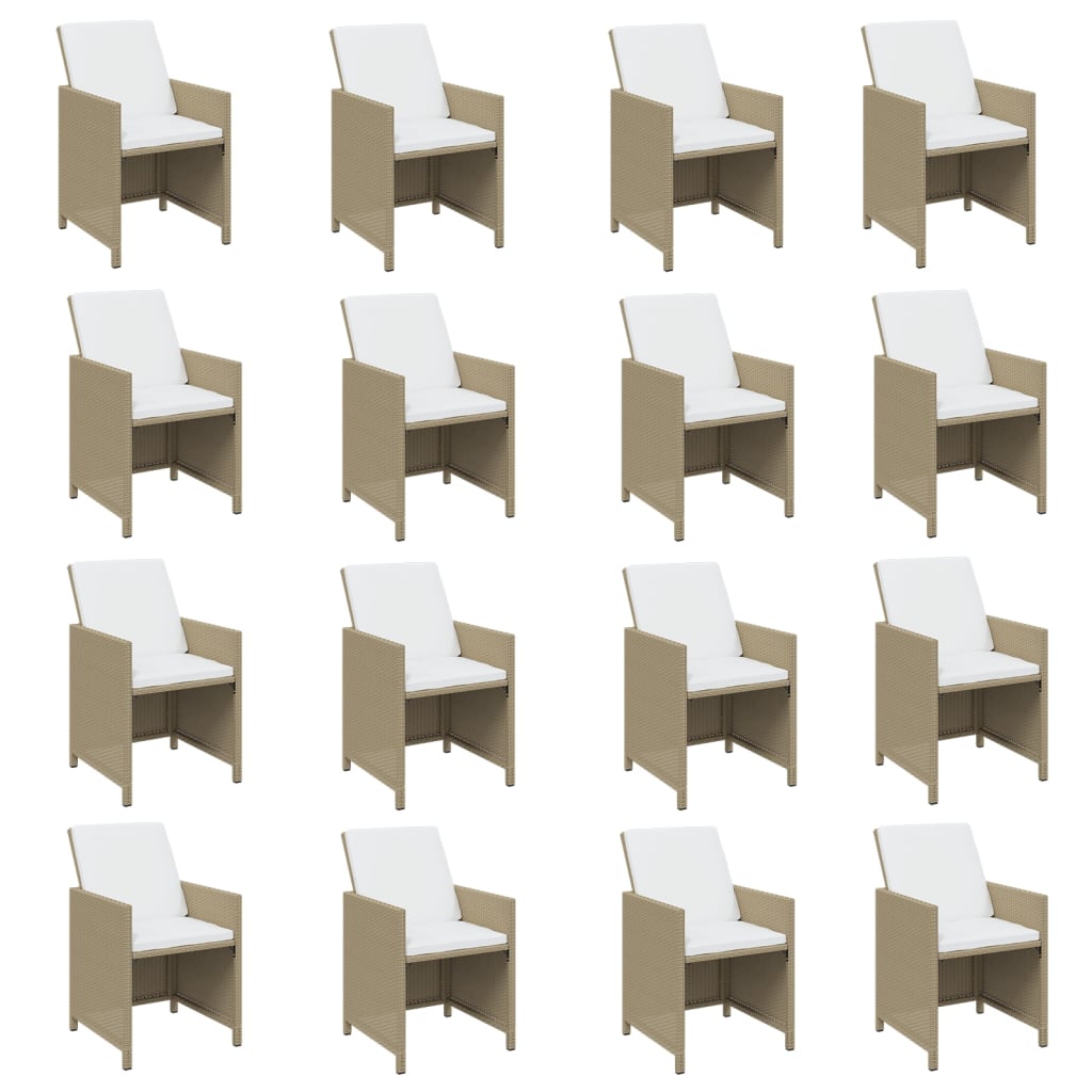 17 Pcs conjunto jantar p/ jardim c/ almofadões vime PE bege