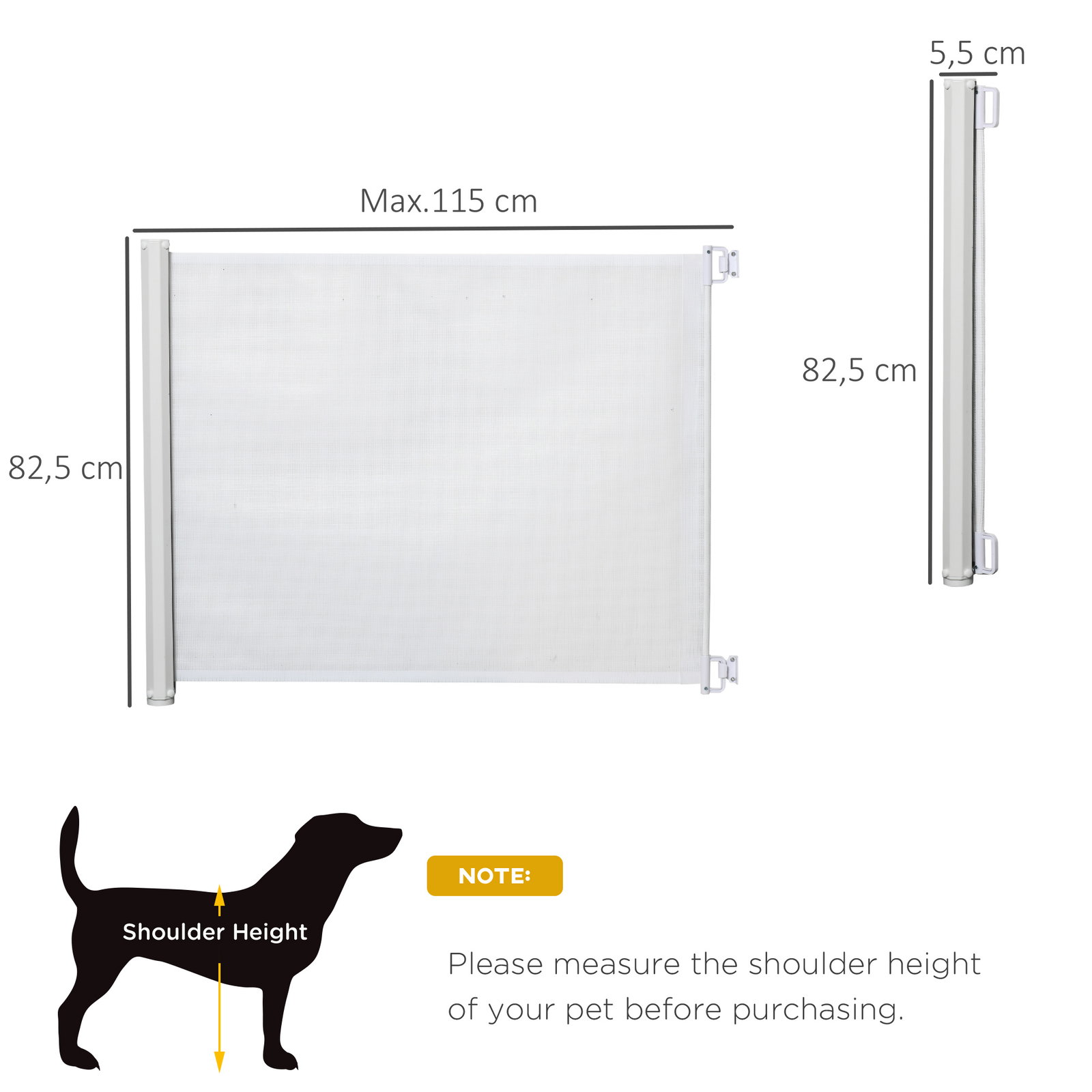 Barrera para Cães Retrátil Dobrável com Largura Ajustável 5,5-115 cm com Função de Enrolamento Automático Branco