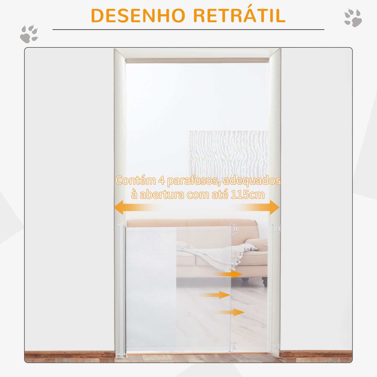 Barrera para Cães Retrátil Dobrável com Largura Ajustável 5,5-115 cm com Função de Enrolamento Automático Branco