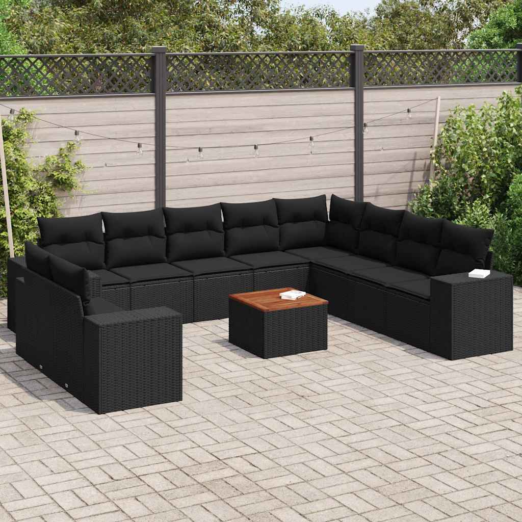 11 Pcs conjunto sofás de jardim c/ almofadões vime PE preto
