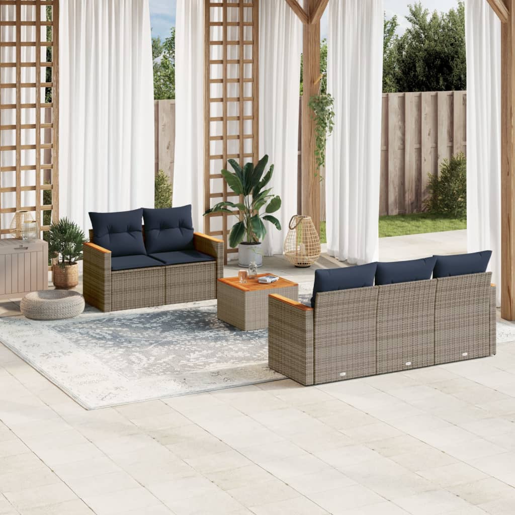 Conjunto de sofá de jardim com 6 peças e almofadas em rattan sintético cinza