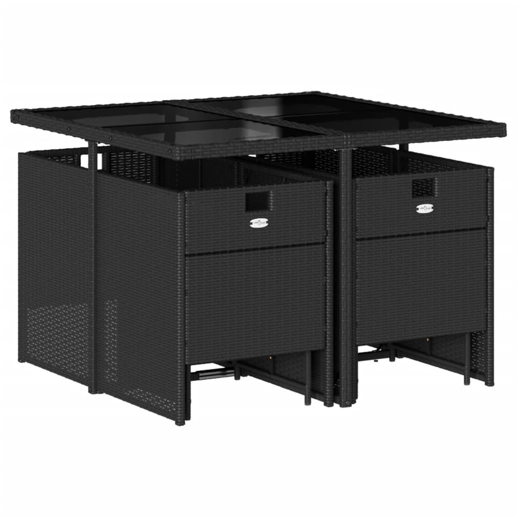 9 Pcs conjunto de jantar p/ jardim c/ almofadões vime PE preto