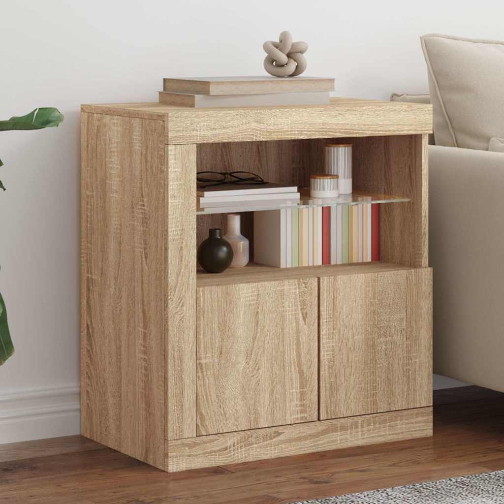 Aparador com luzes LED 60,5x37x67 cm carvalho sonoma