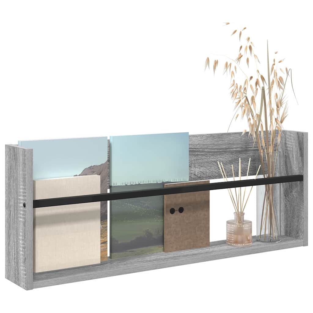 Estante de revistas com prateleira cinza sonoma 80 x 12 x 30 cm