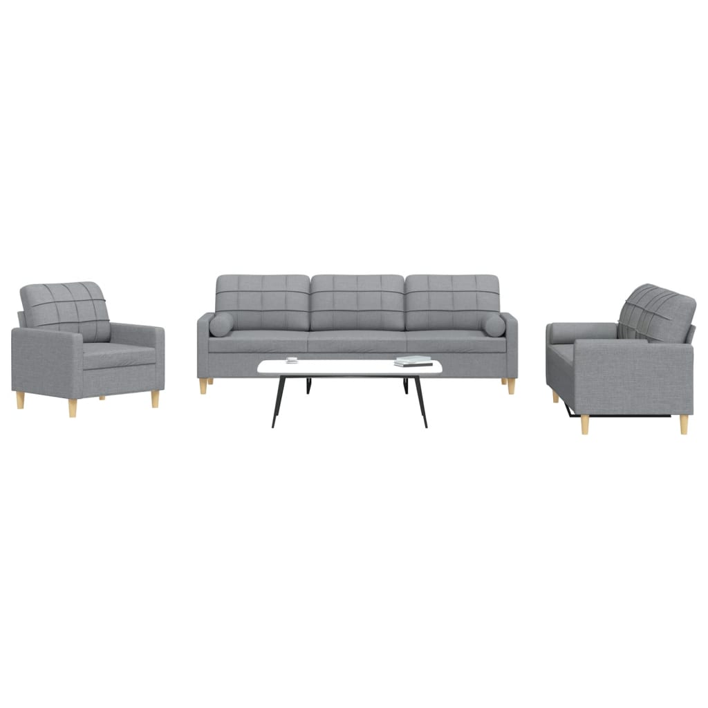 3 Pcs conjunto de sofás com almofadas tecido cinzento-escuro