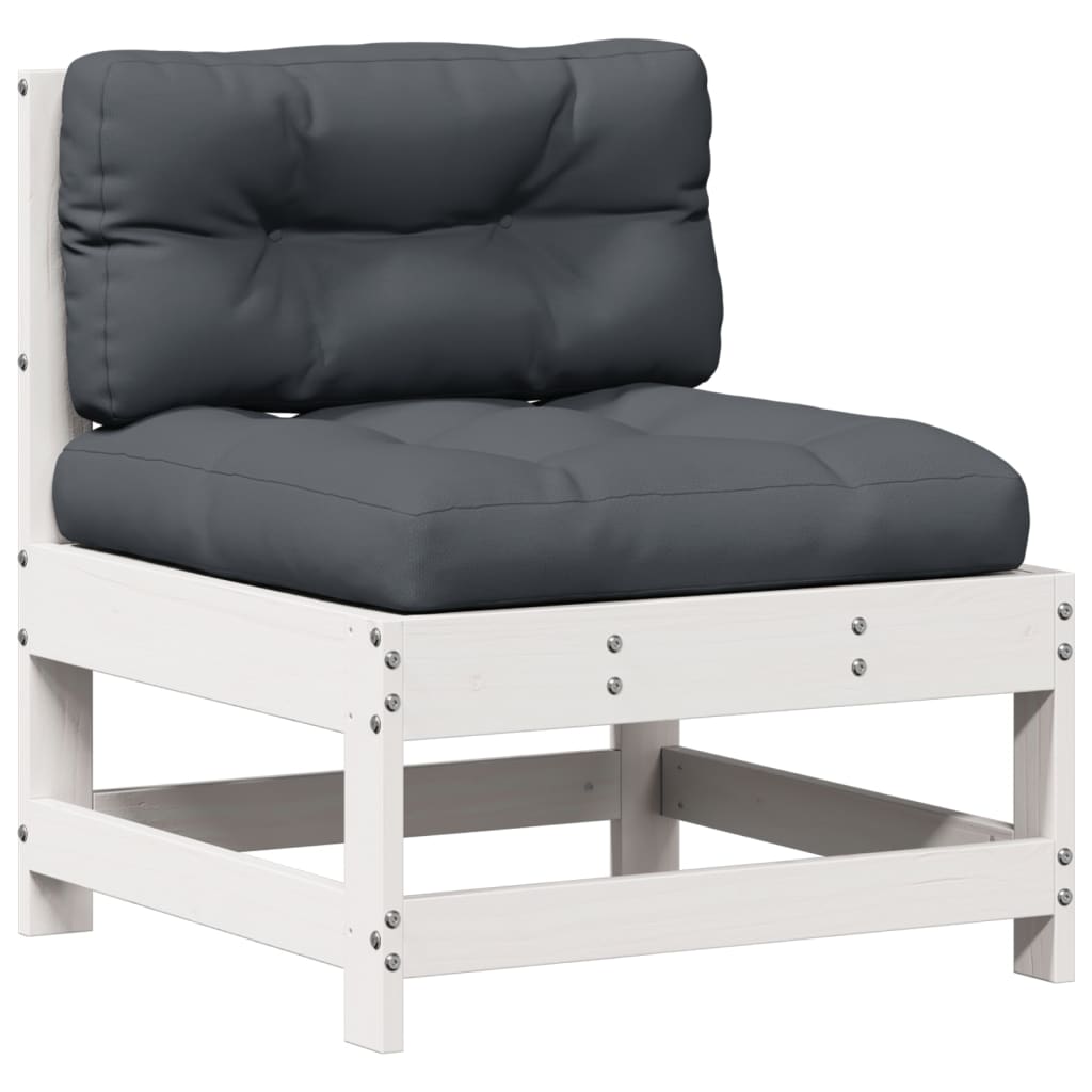 5 Pcs conj. lounge de jardim c/ almofadões pinho maciço branco