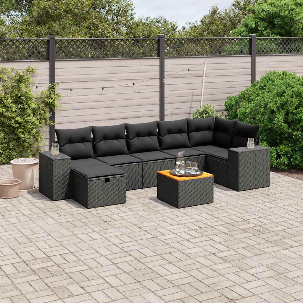 8 Pcs conjunto sofás de jardim com almofadões vime PE preto