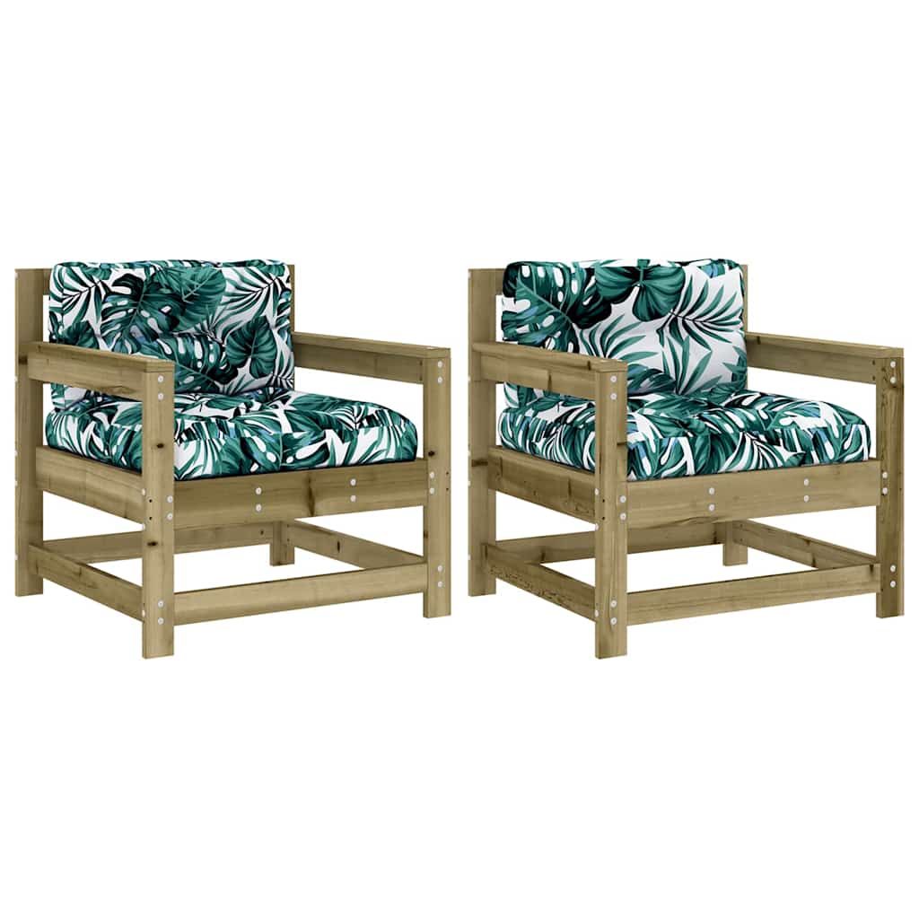 Cadeiras de jardim c/ almofadões 2 pcs pinho impregnado