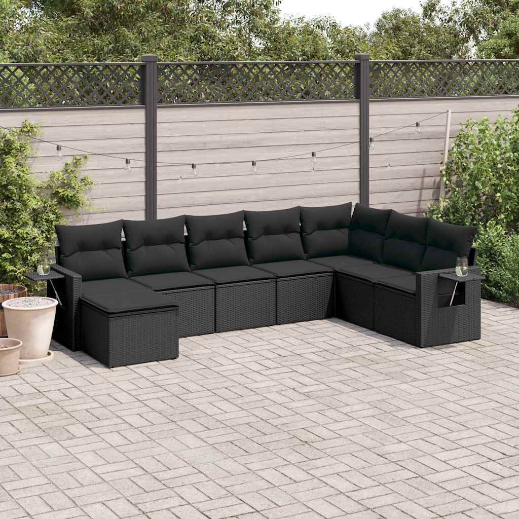 8 Pcs conjunto sofás de jardim com almofadões vime PE preto