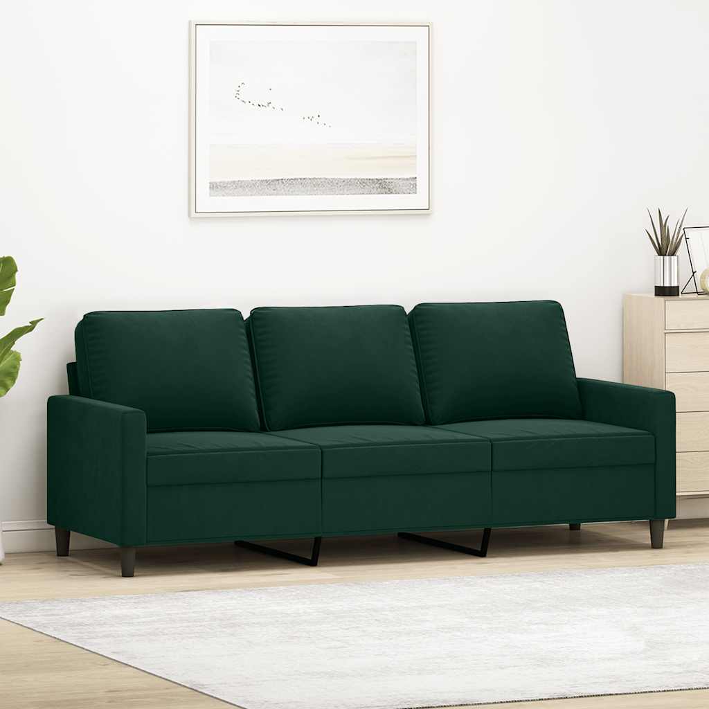 Sofá de 3 lugares 180 cm veludo verde-escuro