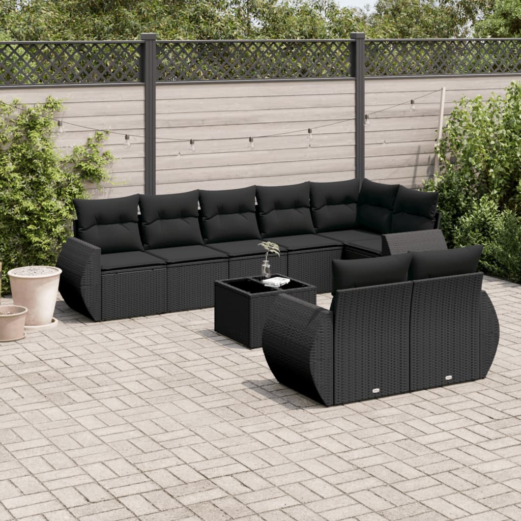 9 Pcs conjunto de sofás p/ jardim c/ almofadões vime PE preto