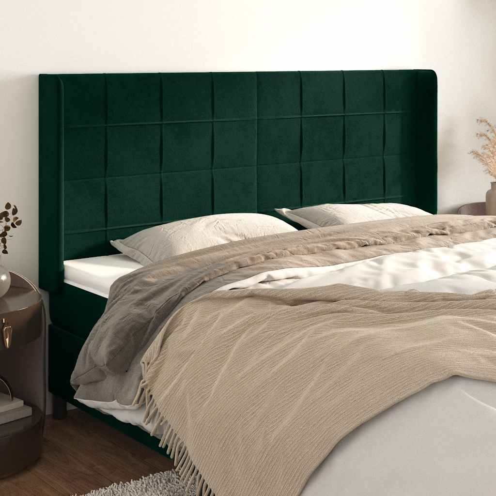 Cabeceira cama c/ abas veludo 183x16x118/128 cm verde-escuro