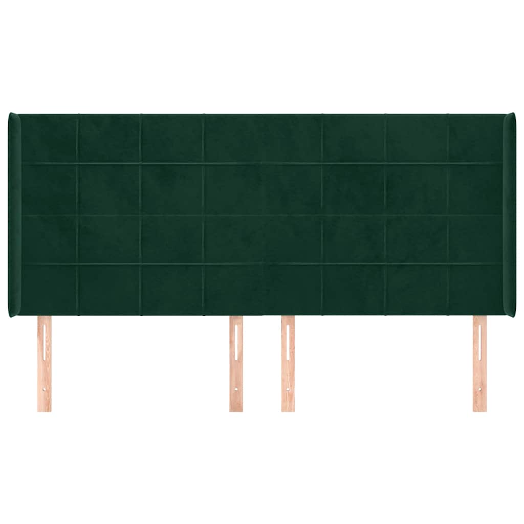Cabeceira cama c/ abas veludo 183x16x118/128 cm verde-escuro