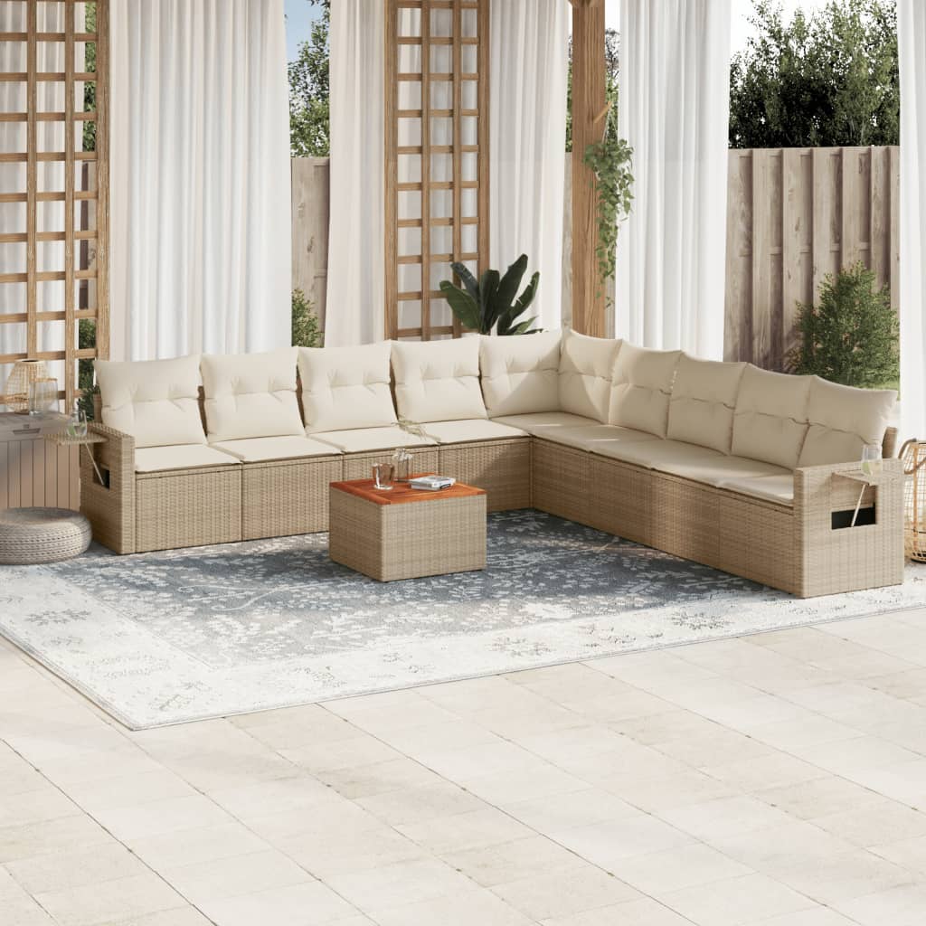 10 Pcs conjunto de sofás p/ jardim com almofadões vime PE bege