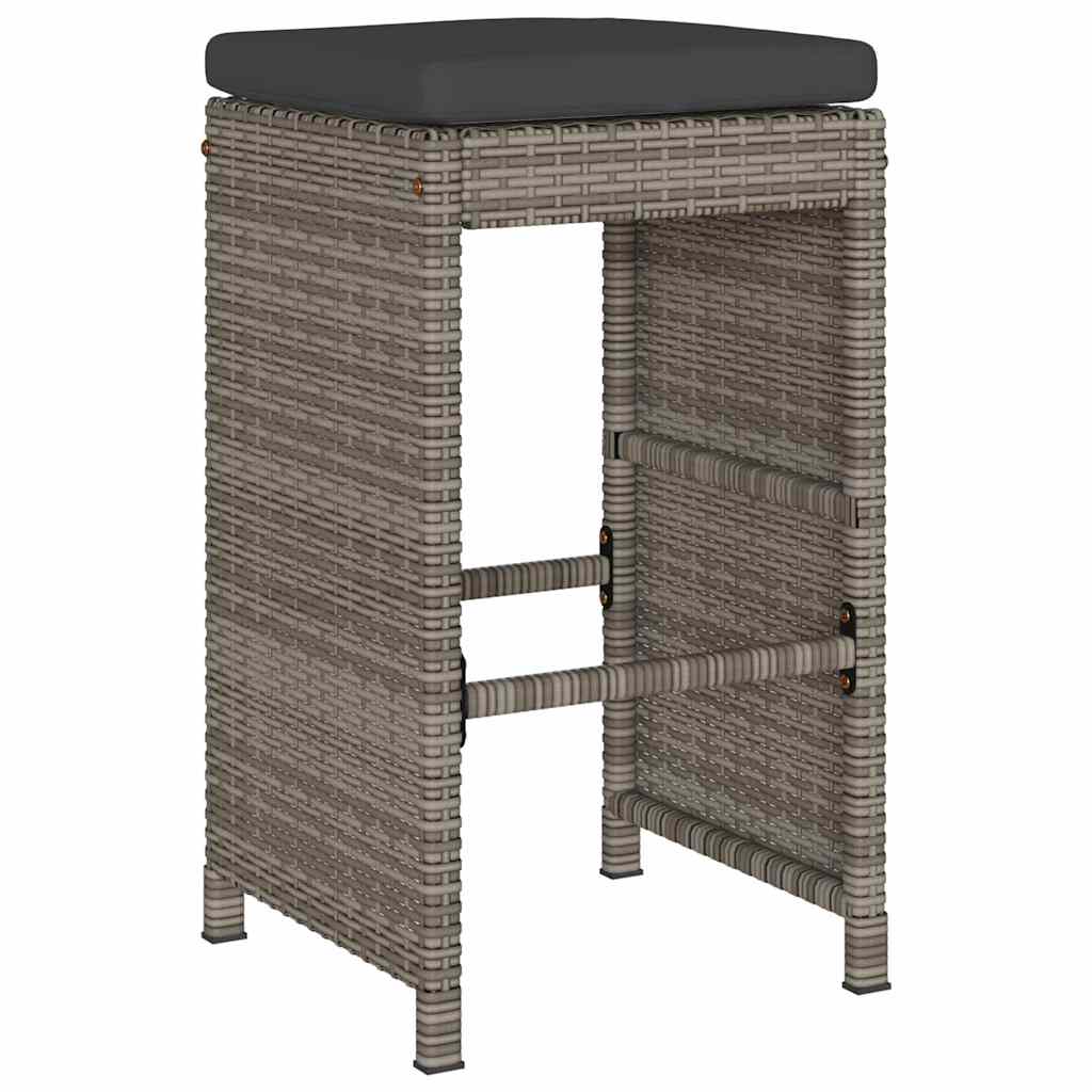 Bancos de bar p/ jardim com almofadões 6 pcs vime PE cinzento