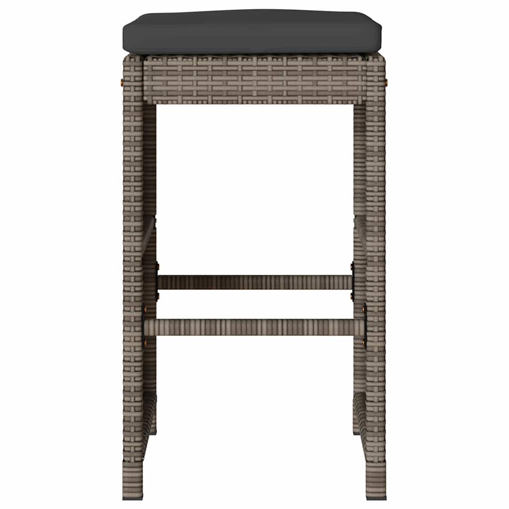 Bancos de bar p/ jardim com almofadões 6 pcs vime PE cinzento