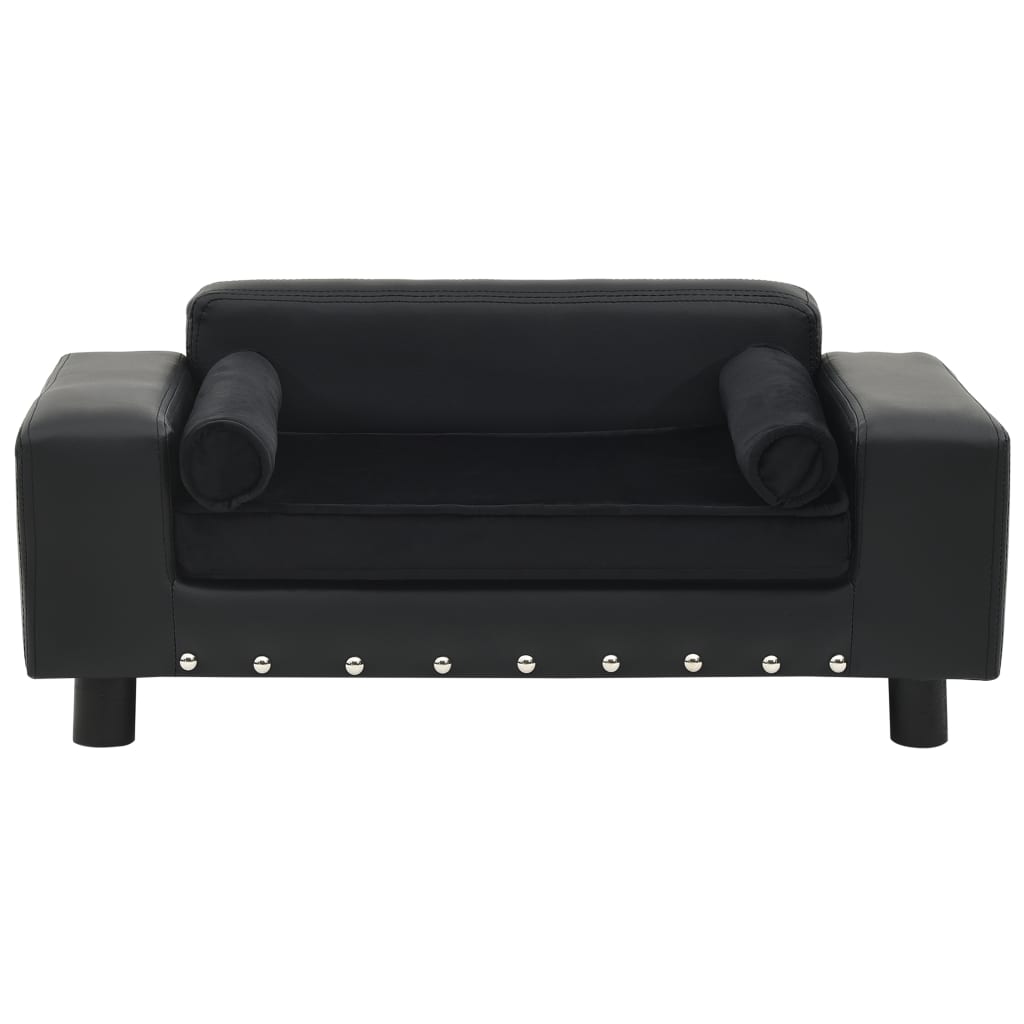 Sofá para cães 81x43x31 cm pelúcia e couro artificial preto