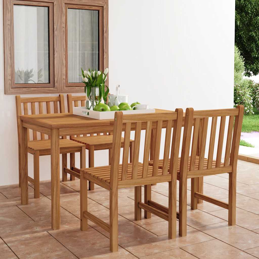 Conjunto de jantar de jardim de 5 peças, 140x80 cm, madeira de teca maciça