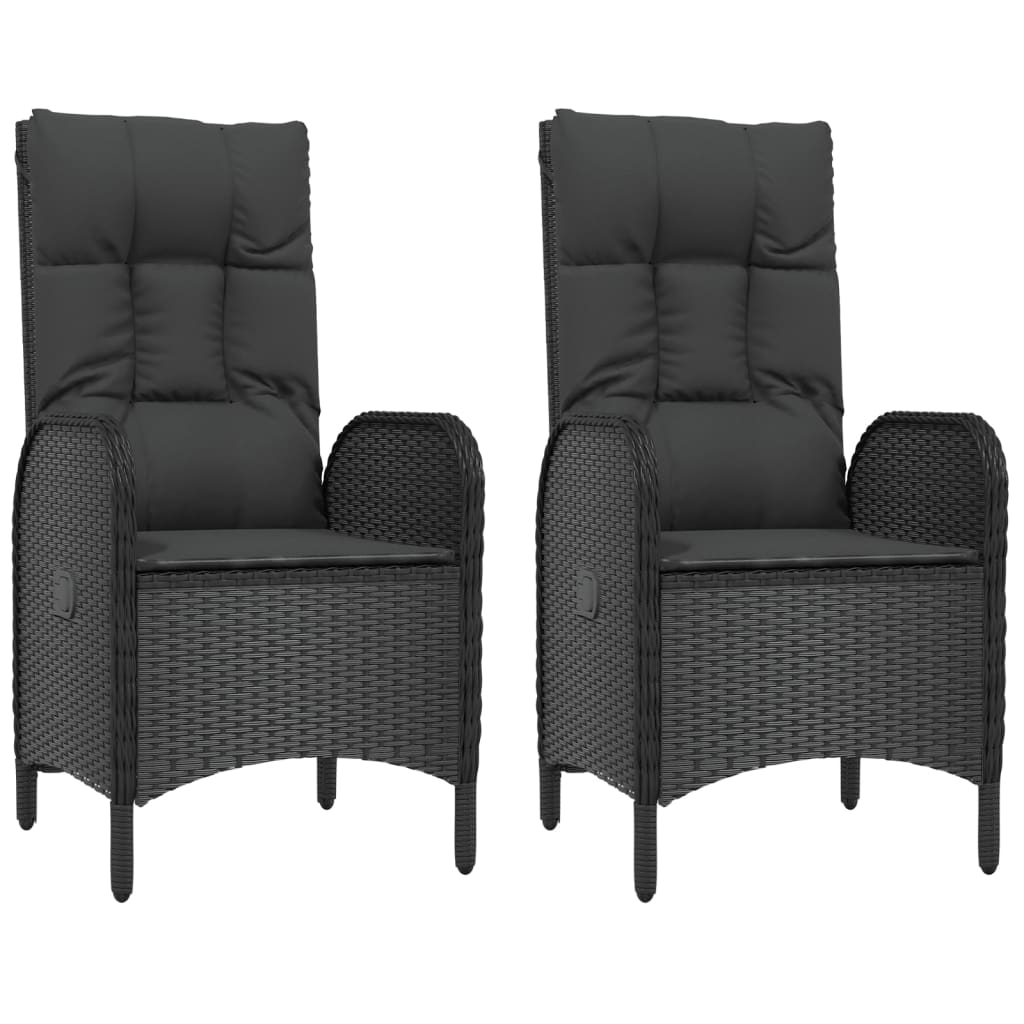 3 Pcs conjunto de jantar p/ jardim c/ almofadões vime PE preto