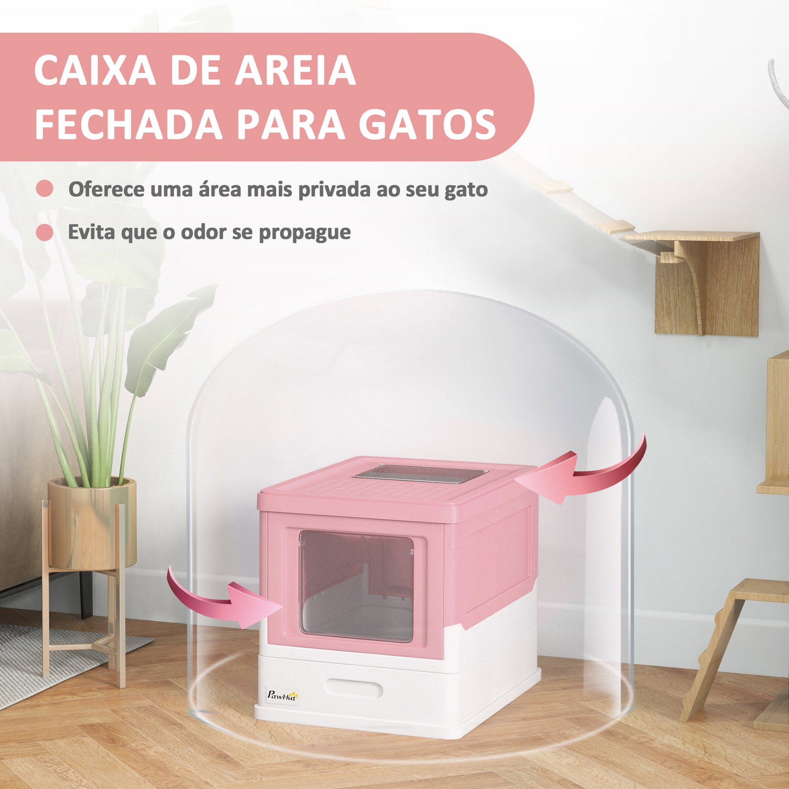Caixa de areia para gatos dobrável caixa de areia para gatos fechada com bandeja removível e pá 47,5x35,5x36,7cm rosa