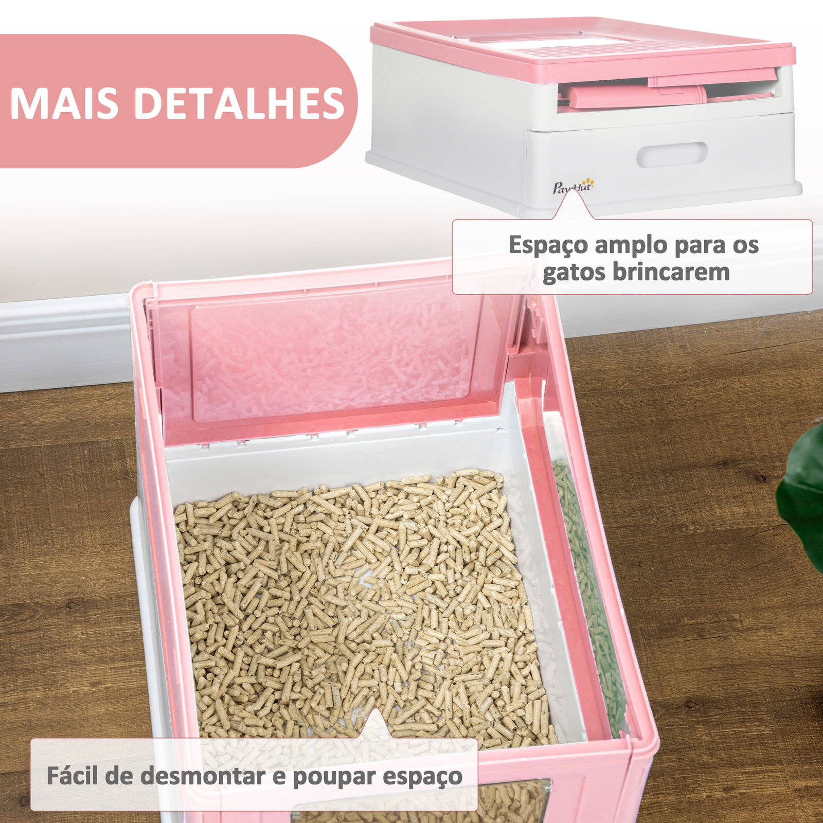 Caixa de areia para gatos dobrável caixa de areia para gatos fechada com bandeja removível e pá 47,5x35,5x36,7cm rosa