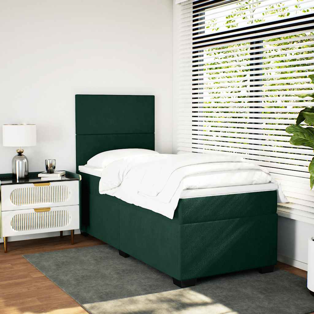 Cama com molas/colchão 100x200 cm veludo verde-escuro