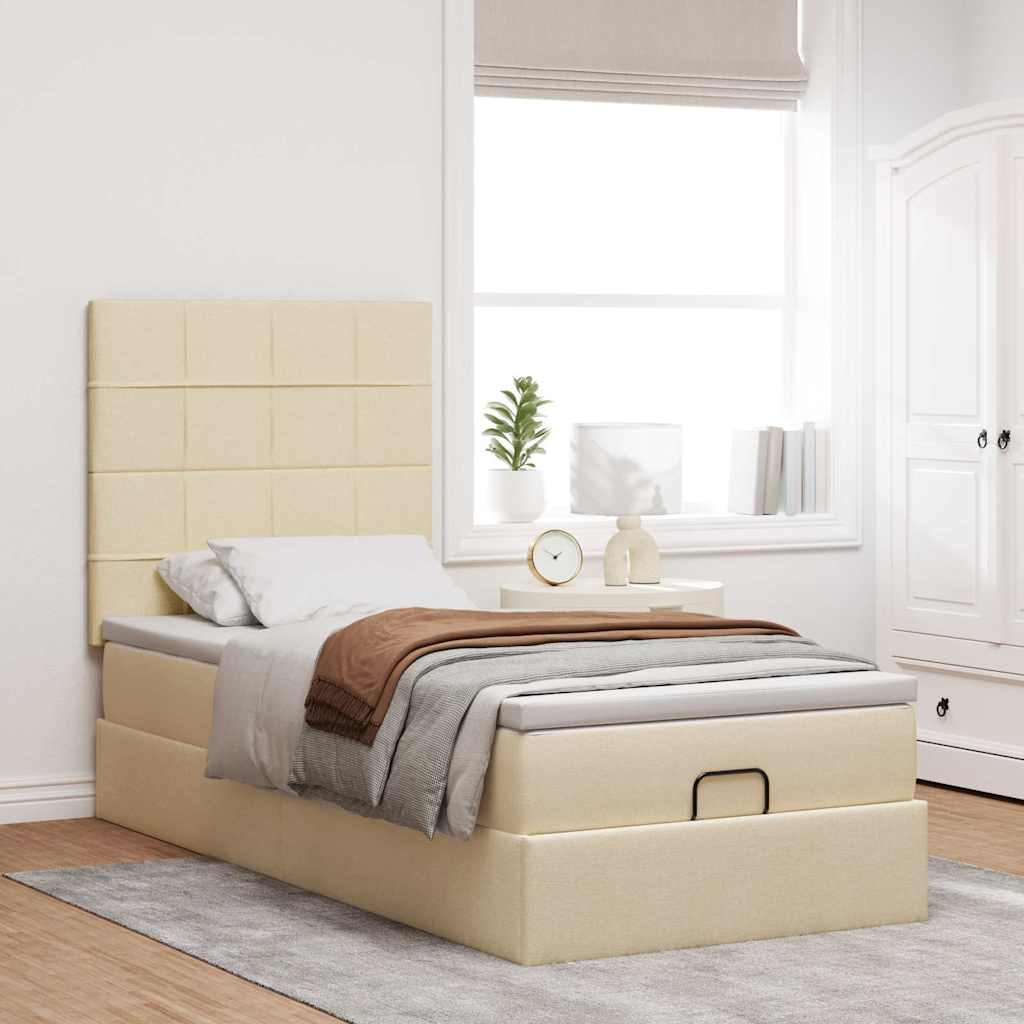 Cama otomana com colchão 90x200 cm tecido creme