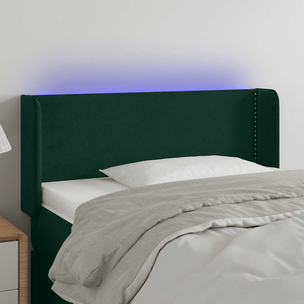 Cabeceira cama c/ luzes LED veludo 103x16x78/88 cm verde-escuro