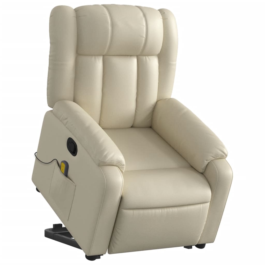 Poltrona reclinável de massagens couro artificial cor creme