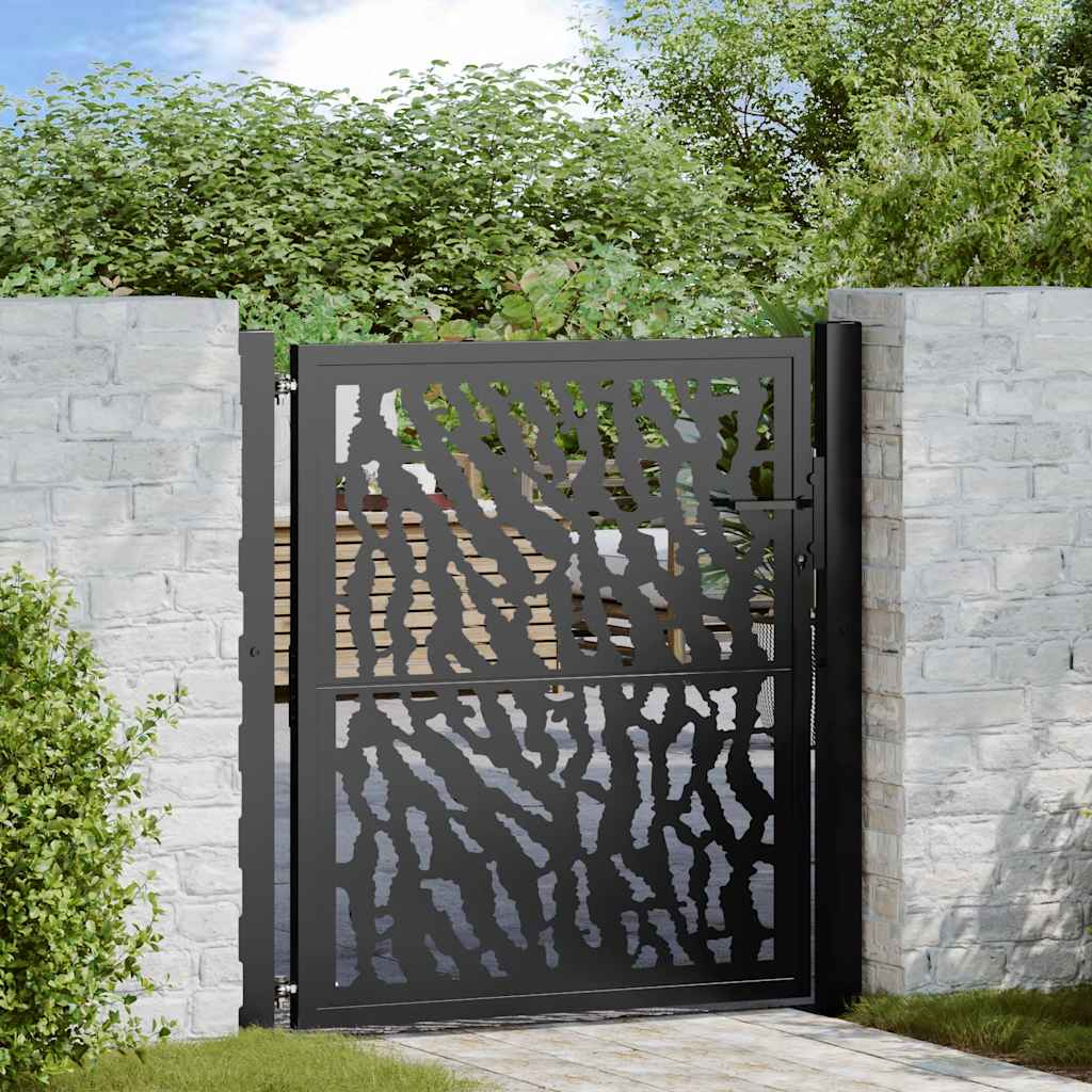 Portão de jardim preto 100x100 cm aço com design de rastros