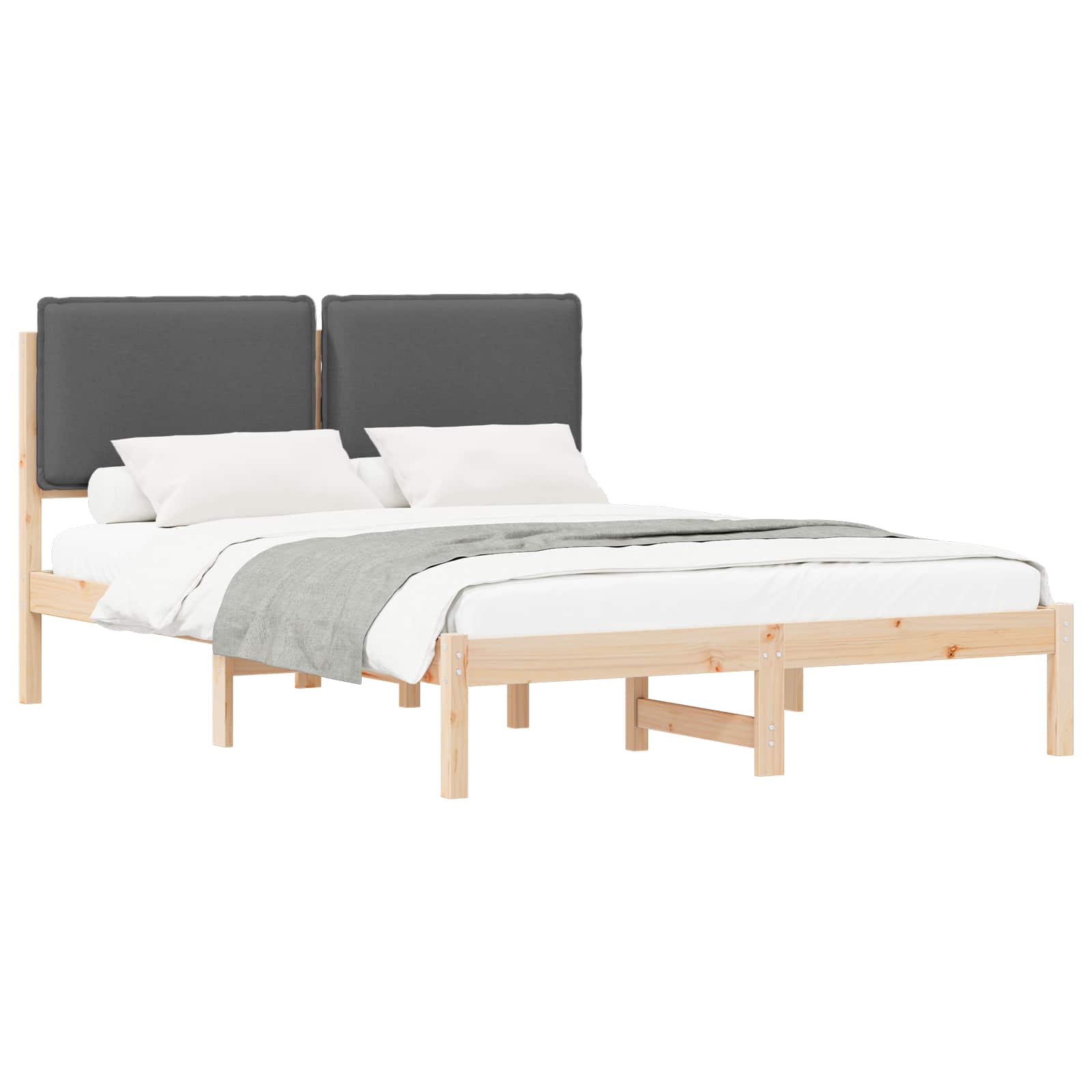 Estrutura de cama com cabeceira estofada cinza escuro