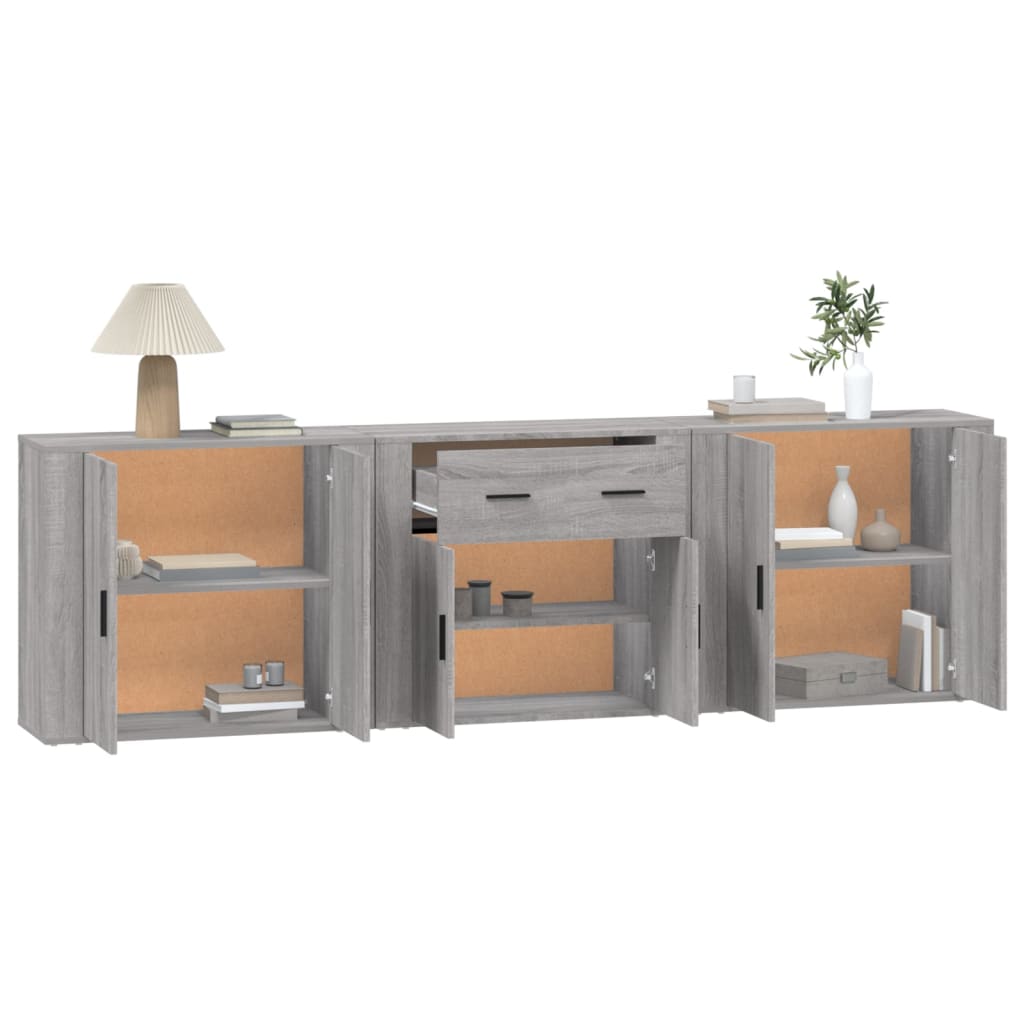 Aparadores 3 pcs madeira processada cinzento sonoma
