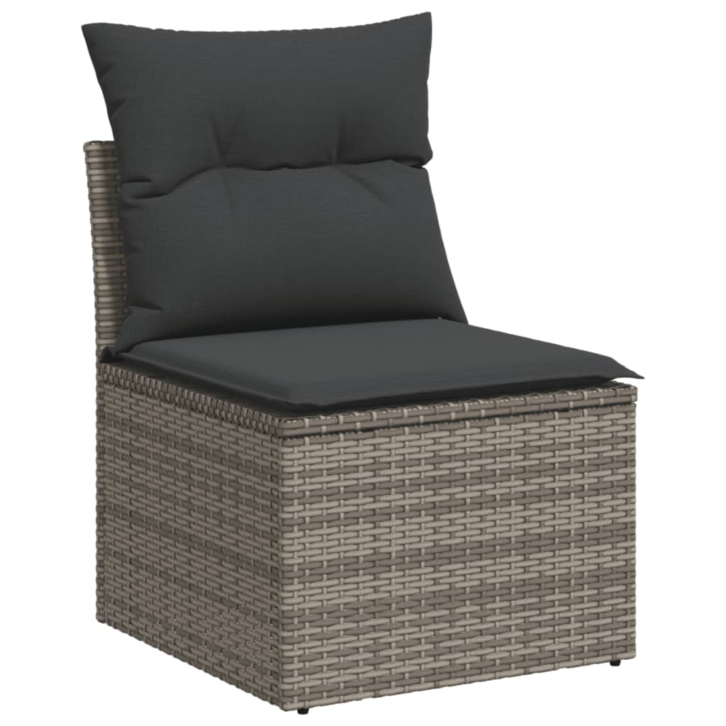 10 Pcs conjunto sofás de jardim c/ almofadões vime PE cinzento