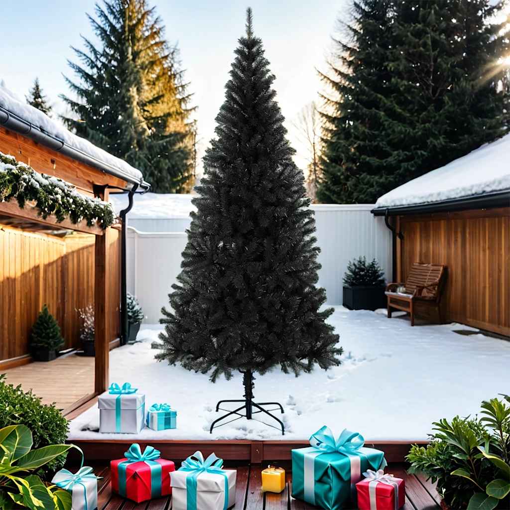 Árvore de natal artificial com suporte 210 cm PVC preto