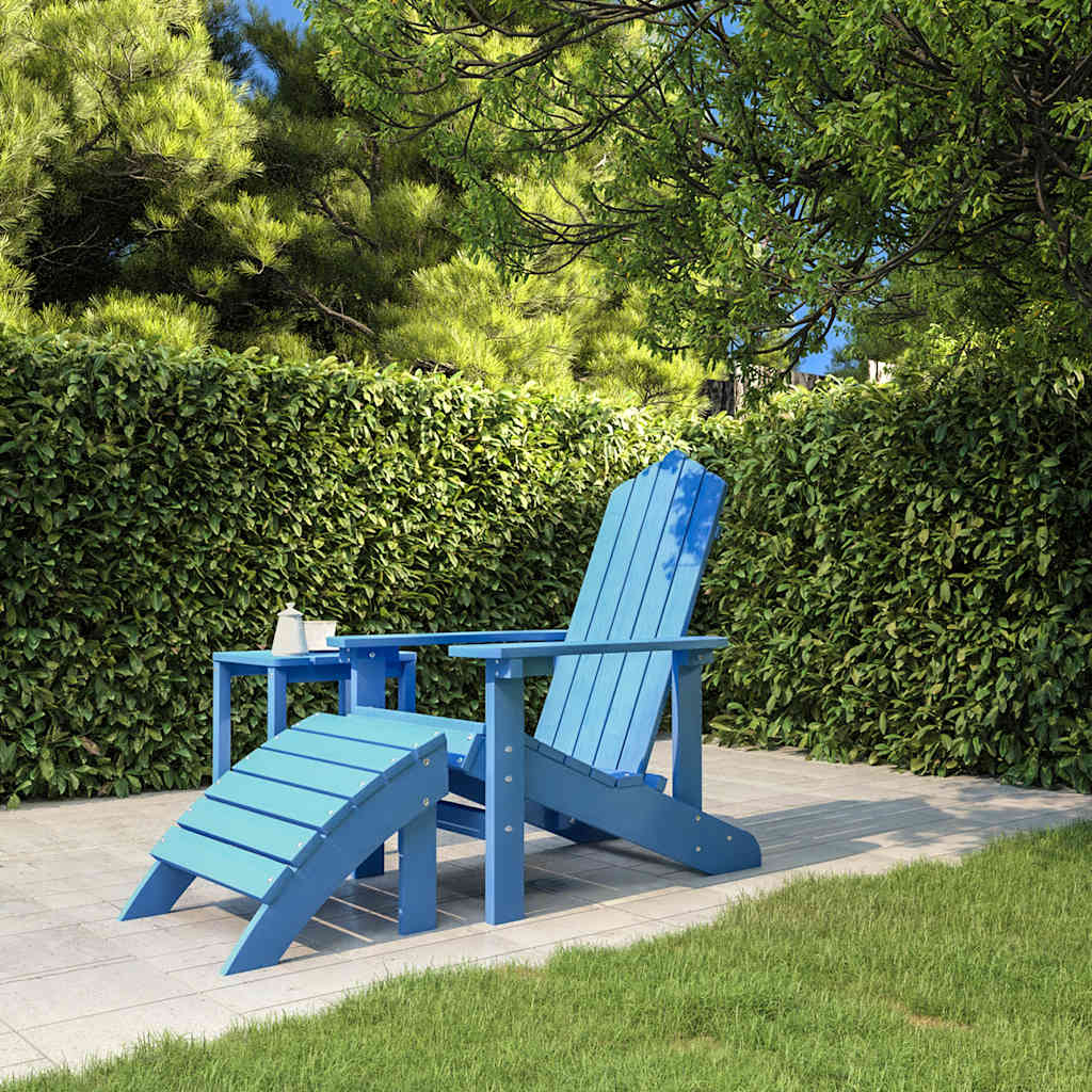 Cadeira de jardim adirondack com banco de pés pead ciano